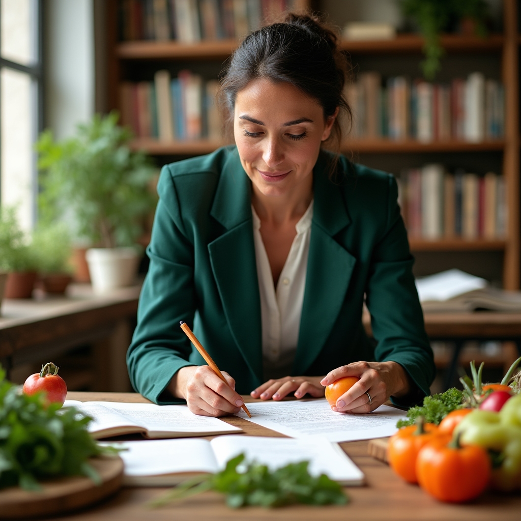 Studio za prehrambene planove – radni prostor s hranom i bilješkama